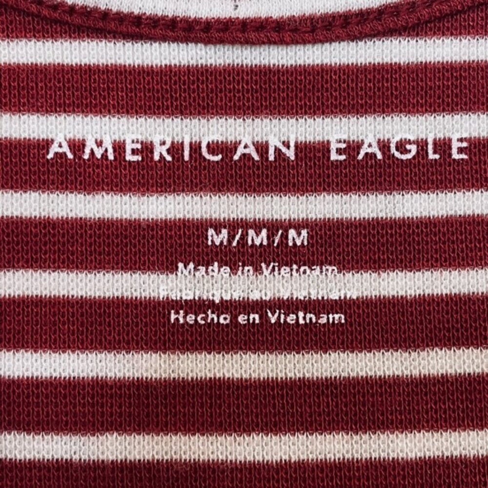AMERICAN EAGLE Striped Peplum Burgundy White Crop Top - Size Medium - Picture 3 of 5